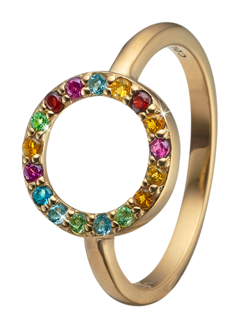 Christina Collect gold plated sterling silver Word Goals Beautiful ring with circle set with 17 different genuine stones, ring sizes from 49-61