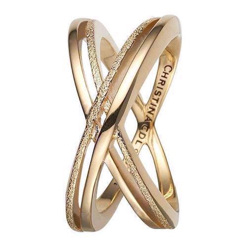 Christina Collect gold-plated Multi Energy Double ring with cross and partly glittering surface, model 4.7.B