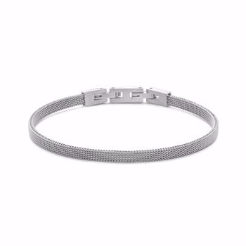 Stilrent armband i stål med nätstruktur och diskret spänne.