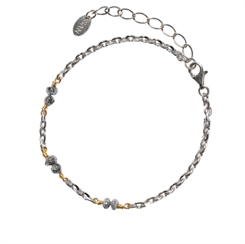 Bracelet & Necklace - Rhodium/Goldplated w. Antracit Raw Diamonds 16+4cm, från San - Links of Joy