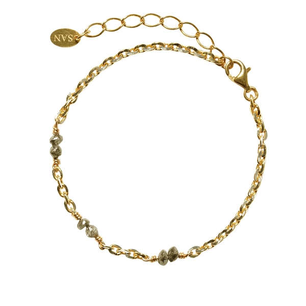 Bracelet & Necklace - Goldplated w. Antracit Raw Diamonds 16+4cm, från San - Links of Joy