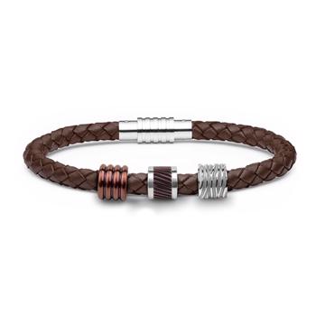 Brown leather bracelet incl. 3 charms - Available in 3 sizes