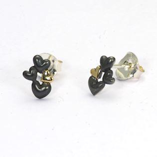 GSD Hearts 925 sterling silver Earrings black rhodium plated and gold plated, model GSD_1710-1
