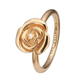 Christina Collect 925 Sterling Silver Topaz Rose Gold plated lovely ring with detailed rose, model 2.19.B