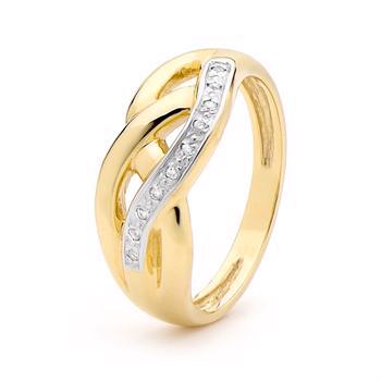 9kt "wave" gold ring with 10 diamonds