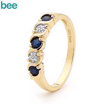 9 carat gold diamond and sapphire wedding finger ring