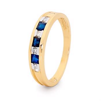 9 kt. Gold ring with sapphire and diamonds