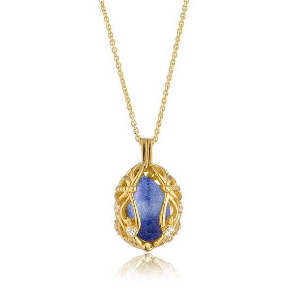 Stort smykke æg med zirkoner, Blå Aventurin - fra Blicher Fuglsang, med 42-45-50 cm justerbar kæde