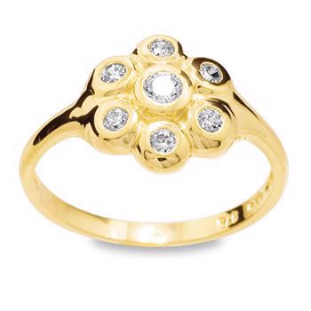 Gold flower ring w/ 7 zirconia