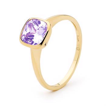 Gold ring with fashionable square Amethyst