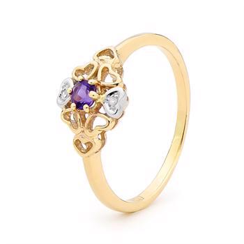 Multi heart 9 ct gold ring with Amethyst and diamonds