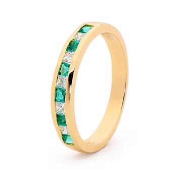 9 ct. gold ring with zirconia and synthetic emerald