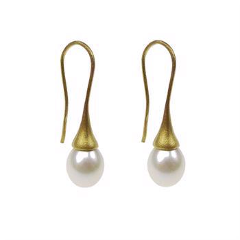 San - Link of joy Pearl 925 Sterling Silver Earrings mat gold plated, model 29707-M-EH