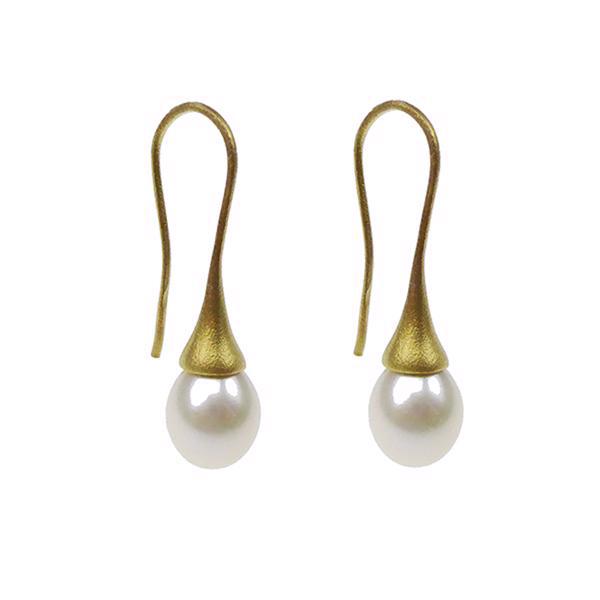 San - Link of joy Pearl 925 Sterling Silver Earrings mat gold plated, model 29707-M-EH