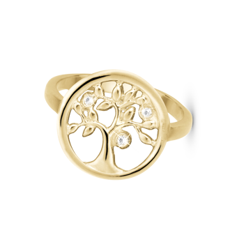 Christina Collect silver plated Tree Of Life silver ring with 3 genuine white topazes, ring sizes from 49-61