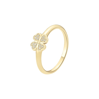 Ring med firkløver 7,5mm og zirkonia 8 karat