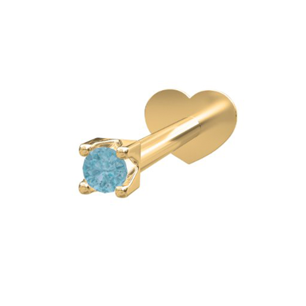 Nordahl\'s PIERCE52 labret-piercing in 14 ct. gold with blue London topaz