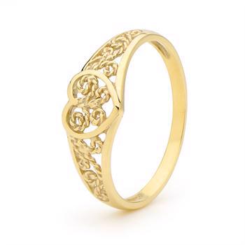 Gold ring with heart in filigree