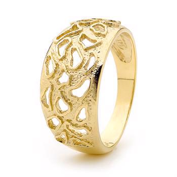 Wide 9 ct gold ring with pattern