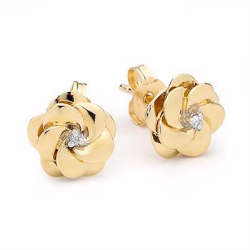 Gold Flower Earrings with Diamonds