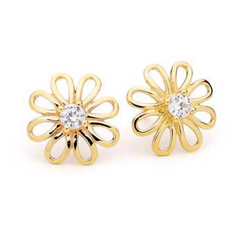 Gold Flower Stud Earrings with Zirconia
