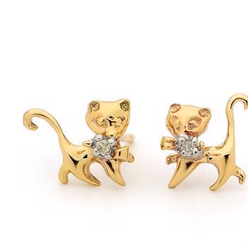 Bee Jewelry Kitten 9 ct gold stud earrings with genuine diamonds