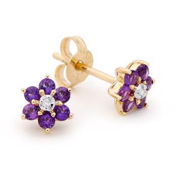 Amethyst flowers gold earring with diamond