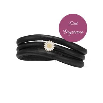 Klassiskt läderarmband 6 mm med marguerit charm i guldpläterad silver 