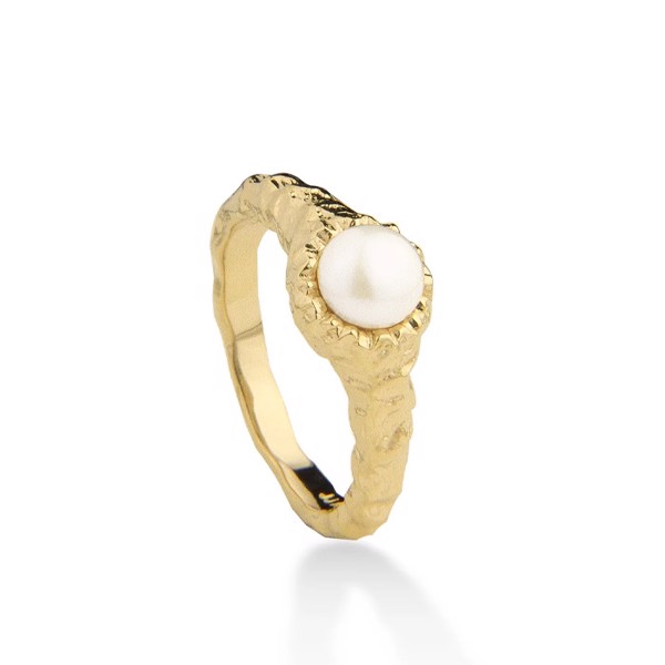 I AM GOLD - Forgyldt ring med perle, fra Jeberg (str 54)