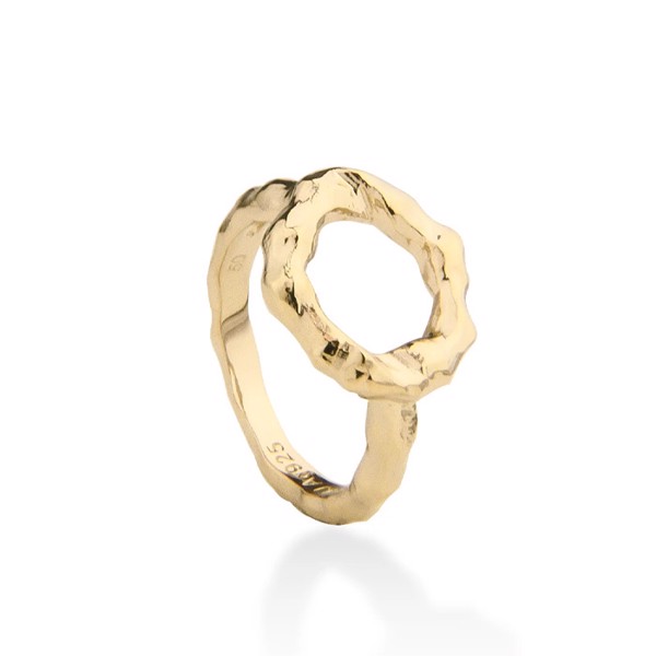 Forgyldt assymetrisk cirkel ring - Circle of Love, fra Jeberg (str 50)