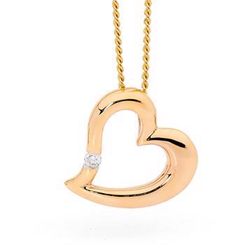 Designer gold heart pendant w/ 1 pcs 0,03 ct diamond