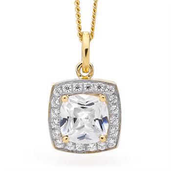 Square gold pendant with sparkling zirconia