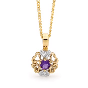 Multi heart gold pendant with amethyst and diamonds