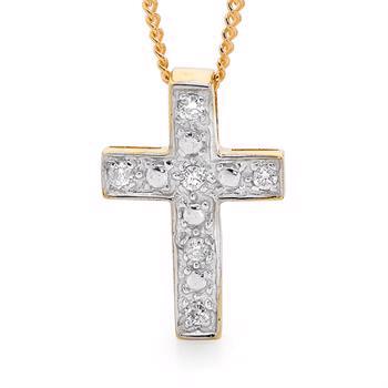 9 carat gold cross with 6 diamond in white gold setting