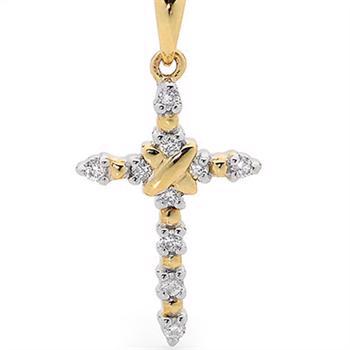 Gold cross with 10 genuine diamonds