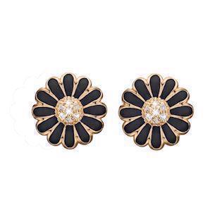 Christina Collect gold plated sterling silver Marguerite Beautiful daisy ear clips with 14 white topaz and black enamel, model 674-G01Black