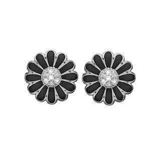 Christina Collect 925 Sterling Silver Marguerite Beautiful marguerite ear clips with 14 white topaz and black enamel, model 674-S01Black