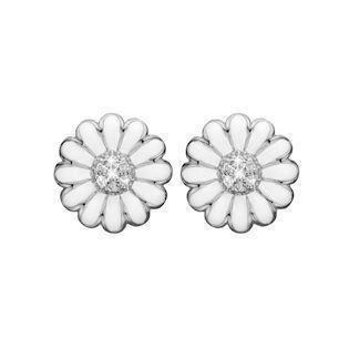Christina Collect 925 Sterling Silver Marguerite Beautiful marguerite ear clips with 14 white topaz and white enamel, model 674-S01White