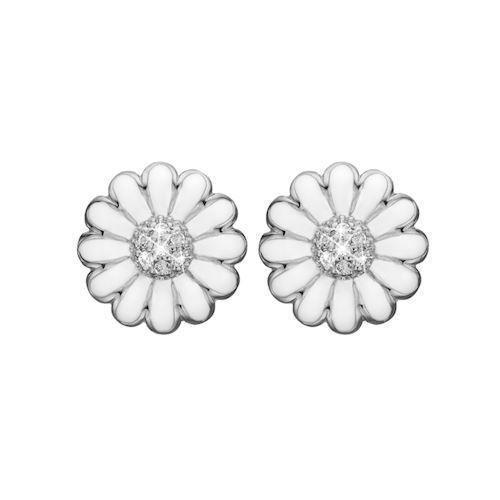 Christina Collect 925 Sterling Silver Marguerite Beautiful marguerite ear clips with 14 white topaz and white enamel, model 674-S01White