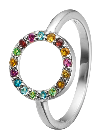 Christina Collect sterling silver Word Goals Beautiful ring with circle studded with 17 different genuine stones, ring sizes from 49-61