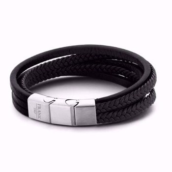 Frank Steel / leather Mens bracelet rustic black, model 7FB-0192