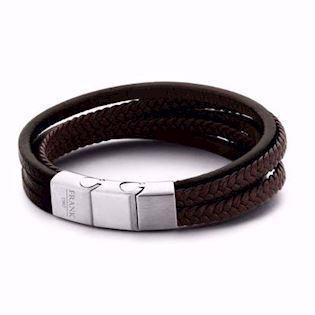 Frank Steel / leather Mens bracelet rustic brown, model 7FB-0193