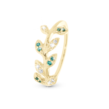 Køb model 2.29.B-59, Ring med blade med grønne og hvide zirkonia i 925 forgyldt sølv  her hos Houmann.dk