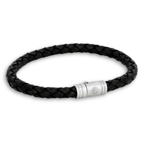 LIAM - Klassisk læder armbånd i sort/stål, med magnetisk lås, by Billgren, XX-Large - 23 cm