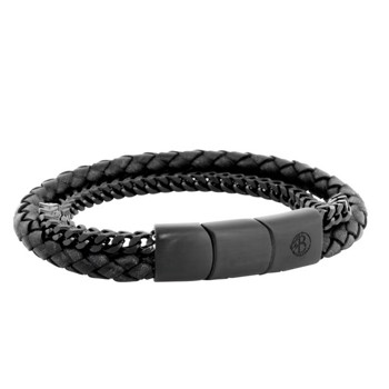 LOGAN - Moderne læder armbånd i sort med kæde, by Billgren - X-Large, 22 cm