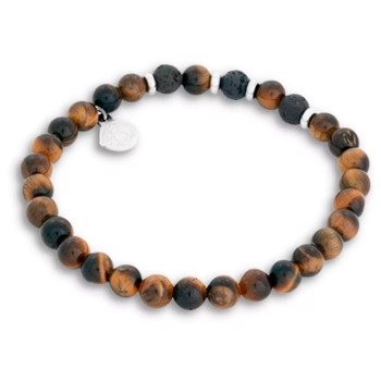 BENJI - Beads armbånd i sort/brun med detaljer i stål, by Billgren - Large, 21 cm