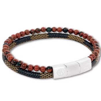 BENSON - Beads armbånd i brun/brun med læder rem, by Billgren - Medium, 19 cm