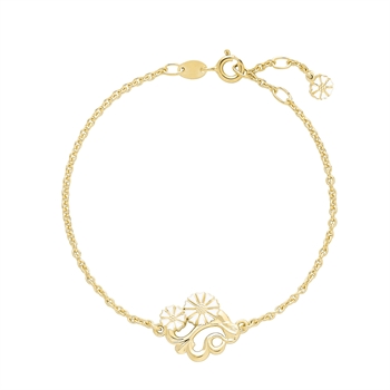 Förgyllt armband med blommigt filigranmönster och förlängning med blomma vid kedjans slut.