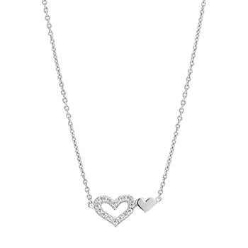 Collier dobbelt hjerte zirkonia sterling sølv