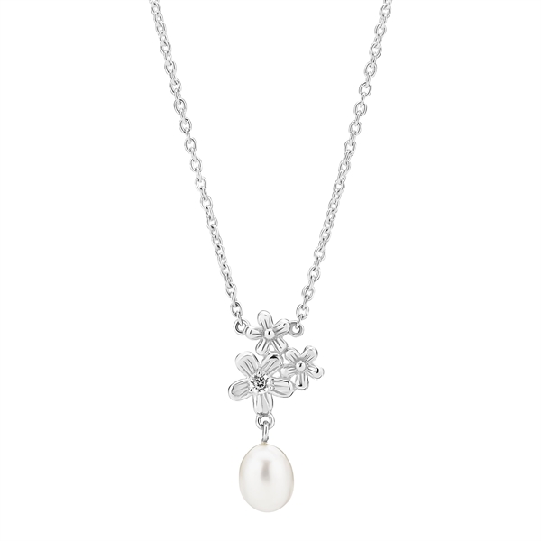 Collier blomst zirkonia og ferskvands perler sterling sølv